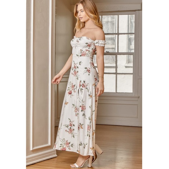 Lulu’s Capture a Heart White Floral Print Off-the-Shoulder Maxi Dress - Picture 3 of 7